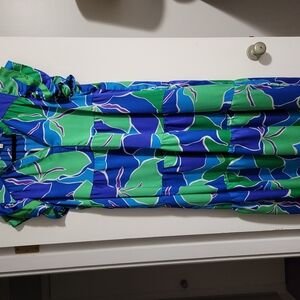 Umgee 1X Vibrant Blue and Green Patterned Dress